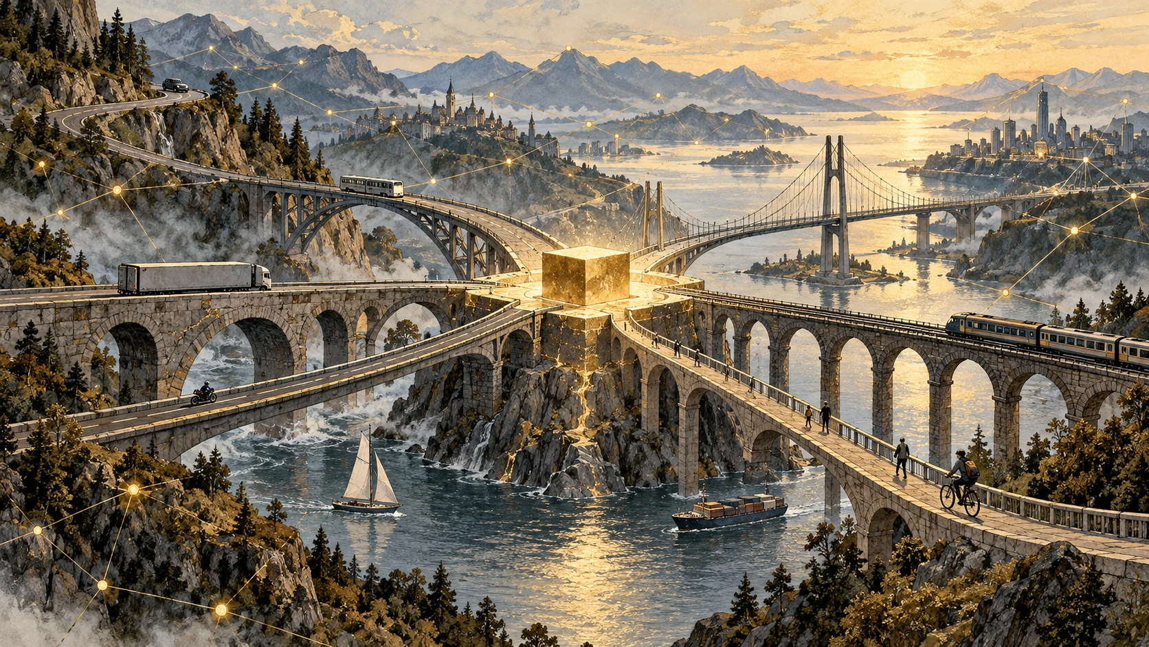 Different routes and transport systems meet a common foundation