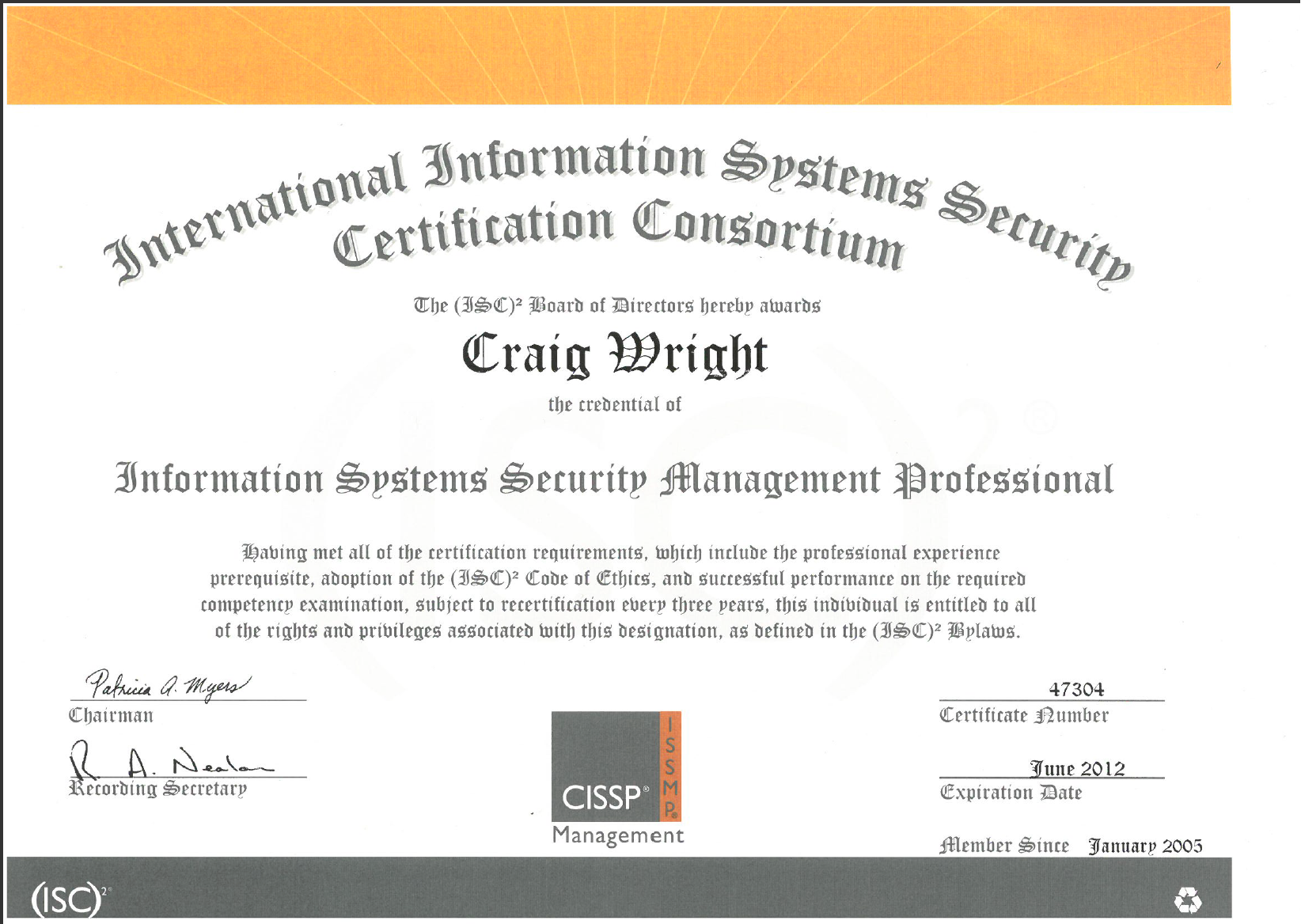 Craig Wright Security Management Professional