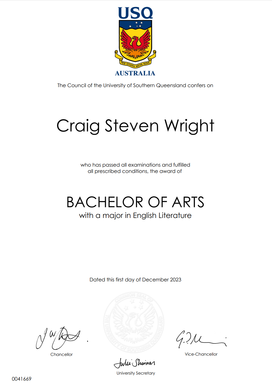 Craig Wright Bachelor of Arts